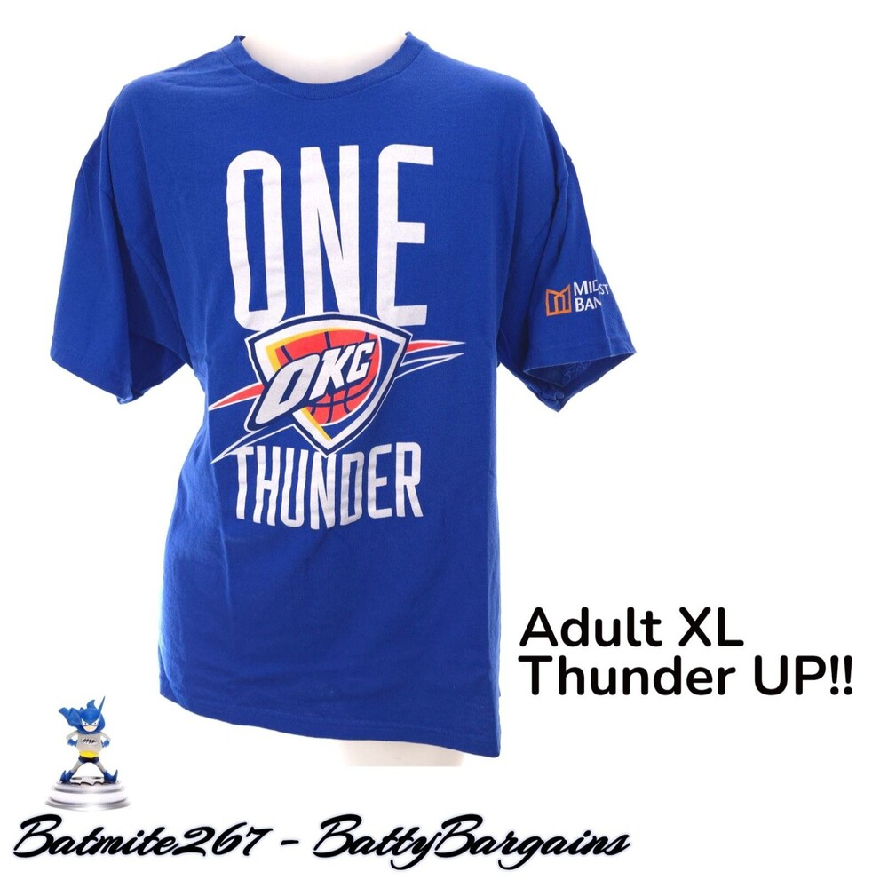 Vtg NBA OKC ONE THUNDER Playoff XL Shirt Short Sleeve Blue #1